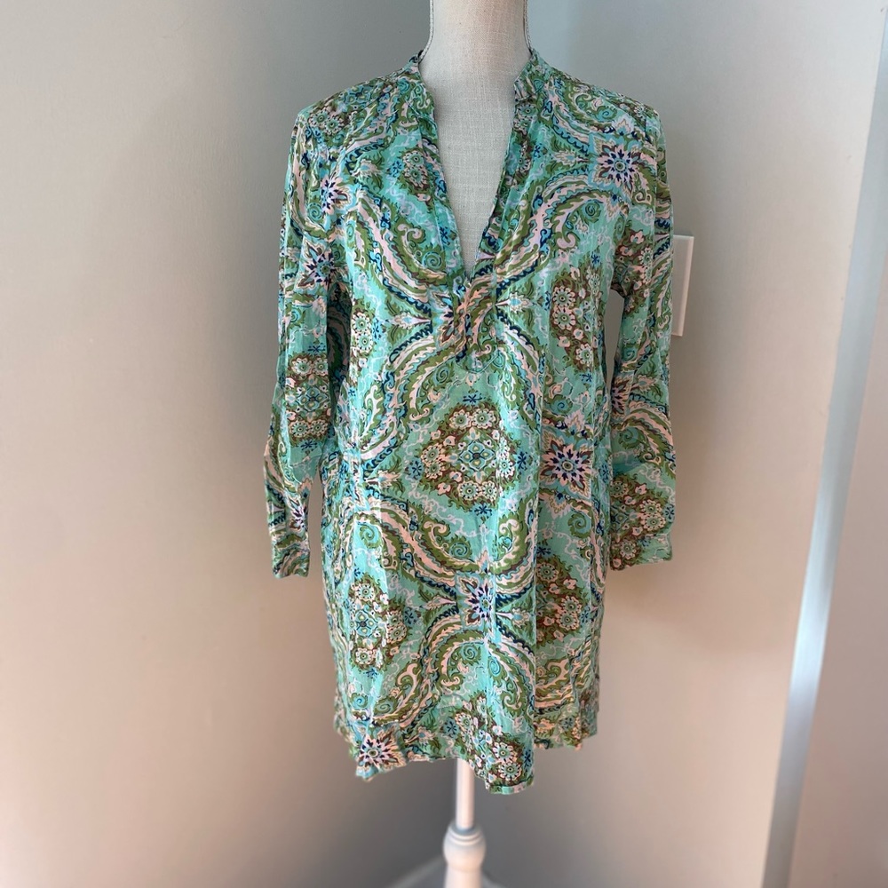 J. Crew Bottle Green Floral Popover Beach Cover Tunic